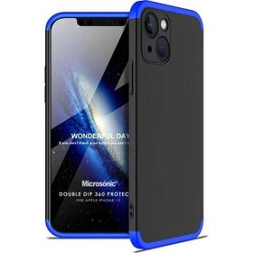 Microsonic Apple İphone 13 Double Dip 360 Protective Siyah Mavi Cep Telefonu Kılıfı