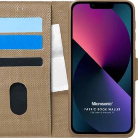 Microsonic Apple iPhone 13 Fabric Book Wallet Gold Cep Telefonu Kılıfı