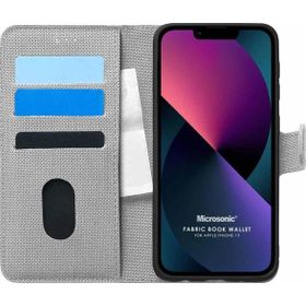 Microsonic Apple iPhone 13 Fabric Book Wallet Gri Cep Telefonu Kılıfı