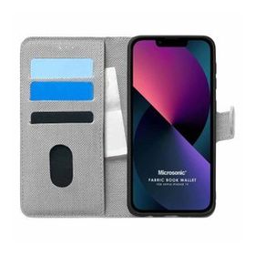 Microsonic Apple iPhone 13 Fabric Book Wallet Gri Cep Telefonu Kılıfı