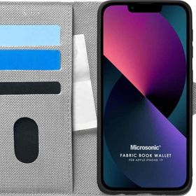 Microsonic Apple iPhone 13 Fabric Book Wallet Gri Cep Telefonu Kılıfı