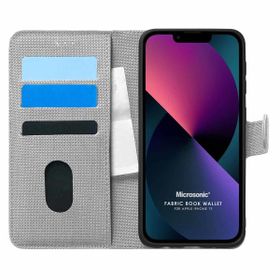 Microsonic Apple iPhone 13 Fabric Book Wallet Gri Cep Telefonu Kılıfı