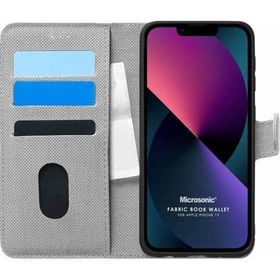 Microsonic Apple iPhone 13 Fabric Book Wallet Gri Cep Telefonu Kılıfı