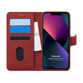 Microsonic Apple iPhone 13 Fabric Book Wallet Kırmızı Cep Telefonu Kılıfı