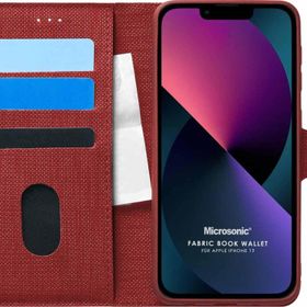 Microsonic Apple iPhone 13 Fabric Book Wallet Kırmızı Cep Telefonu Kılıfı