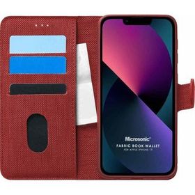 Microsonic Apple iPhone 13 Fabric Book Wallet Kırmızı Cep Telefonu Kılıfı