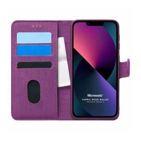 Microsonic Apple iPhone 13 Fabric Book Wallet Mor Cep Telefonu Kılıfı