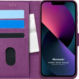 Microsonic Apple iPhone 13 Fabric Book Wallet Mor Cep Telefonu Kılıfı