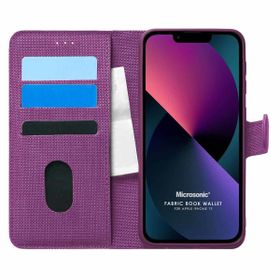 Microsonic Apple iPhone 13 Fabric Book Wallet Mor Cep Telefonu Kılıfı
