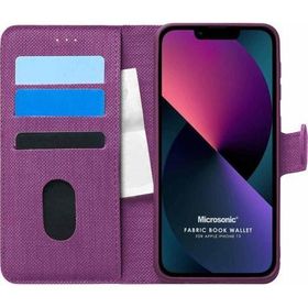 Microsonic Apple iPhone 13 Fabric Book Wallet Mor Cep Telefonu Kılıfı