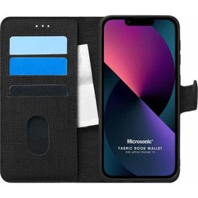 Microsonic Apple iPhone 13 Fabric Book Wallet Siyah Cep Telefonu Kılıfı