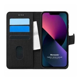 Microsonic Apple iPhone 13 Fabric Book Wallet Siyah Cep Telefonu Kılıfı