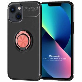 Microsonic Apple iPhone 13 Mini Kickstand Ring Holder Siyah Cep Telefonu Kılıfı
