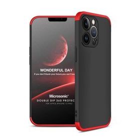 Microsonic Apple İphone 13 Pro Double Dip 360 Protective Siyah Kırmızı Cep Telefonu Kılıfı