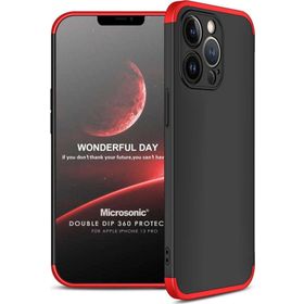 Microsonic Apple İphone 13 Pro Double Dip 360 Protective Siyah Kırmızı Cep Telefonu Kılıfı