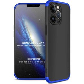 Microsonic Apple İphone 13 Pro Double Dip 360 Protective Siyah Mavi Cep Telefonu Kılıfı