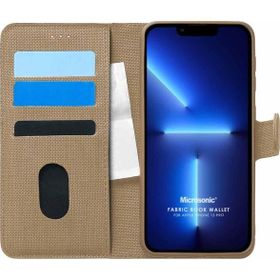 Microsonic Apple iPhone 13 Pro Fabric Book Wallet Gold Cep Telefonu Kılıfı