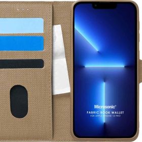Microsonic Apple iPhone 13 Pro Fabric Book Wallet Gold Cep Telefonu Kılıfı