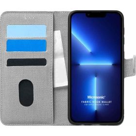 Microsonic Apple iPhone 13 Pro Fabric Book Wallet Gri Cep Telefonu Kılıfı