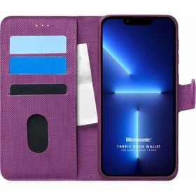 Microsonic Apple iPhone 13 Pro Fabric Book Wallet Mor Cep Telefonu Kılıfı