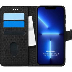 Microsonic Apple iPhone 13 Pro Fabric Book Wallet Siyah Cep Telefonu Kılıfı