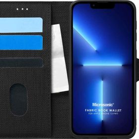 Microsonic Apple iPhone 13 Pro Fabric Book Wallet Siyah Cep Telefonu Kılıfı