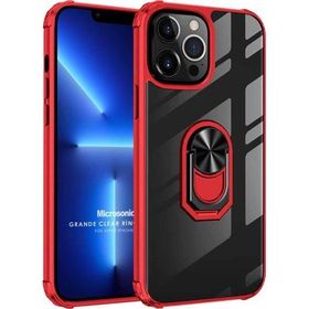 Microsonic Apple iPhone 13 Pro Grande Clear Ring Holder Kırmızı Cep Telefonu Kılıfı