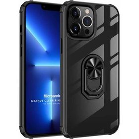 Microsonic Apple iPhone 13 Pro Grande Clear Ring Holder Siyah Cep Telefonu Kılıfı