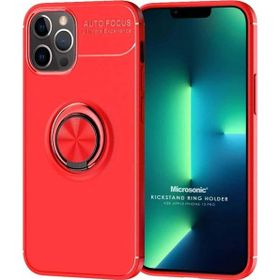 Microsonic Apple iPhone 13 Pro Kickstand Ring Holder Kırmızı Cep Telefonu Kılıfı