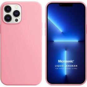 Microsonic Apple iPhone 13 Pro Liquid Lansman Silikon Pembe Cep Telefonu Kılıfı