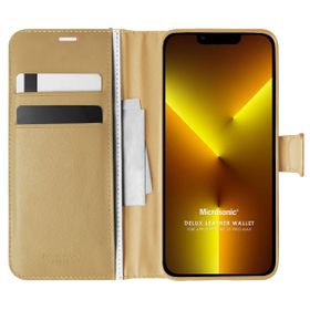 Microsonic Apple iPhone 13 Pro Max Delux Leather Wallet Gold Cep Telefonu Kılıfı