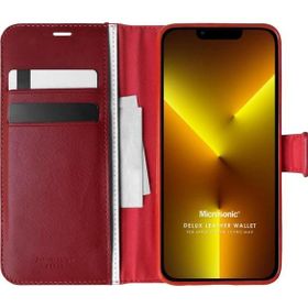 Microsonic Apple İphone 13 Pro Max Delux Leather Wallet Kırmızı Cep Telefonu Kılıfı
