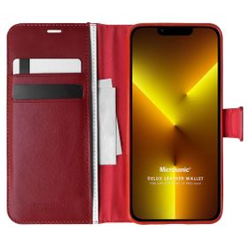 Microsonic Apple İphone 13 Pro Max Delux Leather Wallet Kırmızı Cep Telefonu Kılıfı