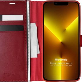 Microsonic Apple İphone 13 Pro Max Delux Leather Wallet Kırmızı Cep Telefonu Kılıfı