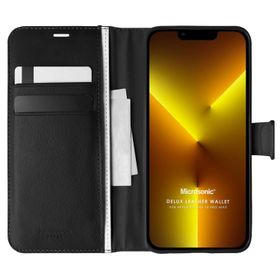 Microsonic Apple İphone 13 Pro Max Delux Leather Wallet Siyah Cep Telefonu Kılıfı