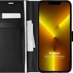 Microsonic Apple İphone 13 Pro Max Delux Leather Wallet Siyah Cep Telefonu Kılıfı
