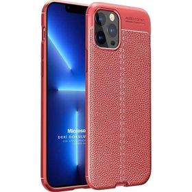 Microsonic Apple iPhone 13 Pro Max Deri Dokulu Silikon Kırmızı Cep Telefonu Kılıfı