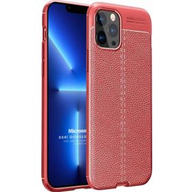 Microsonic Apple iPhone 13 Pro Max Deri Dokulu Silikon Kırmızı Cep Telefonu Kılıfı