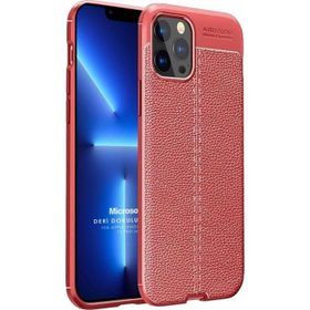 Microsonic Apple iPhone 13 Pro Max Deri Dokulu Silikon Kırmızı Cep Telefonu Kılıfı