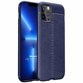 Microsonic Apple iPhone 13 Pro Max Deri Dokulu Silikon Lacivert Cep Telefonu Kılıfı