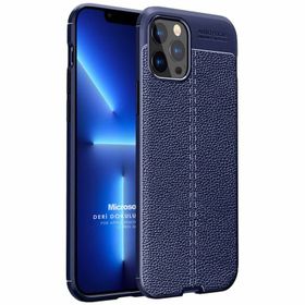 Microsonic Apple iPhone 13 Pro Max Deri Dokulu Silikon Mavi Cep Telefonu Kılıfı