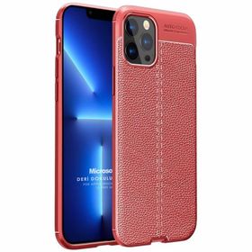 Microsonic Apple iPhone 13 Pro Max Deri Dokulu Silikon Mavi Cep Telefonu Kılıfı