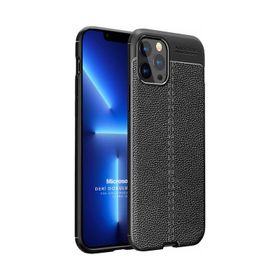Microsonic Apple iPhone 13 Pro Max Deri Dokulu Silikon Mavi Cep Telefonu Kılıfı