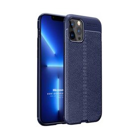 Microsonic Apple iPhone 13 Pro Max Deri Dokulu Silikon Mavi Cep Telefonu Kılıfı