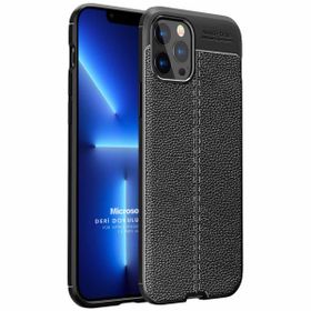 Microsonic Apple iPhone 13 Pro Max Deri Dokulu Silikon Siyah Cep Telefonu Kılıfı