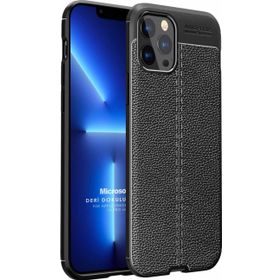 Microsonic Apple iPhone 13 Pro Max Deri Dokulu Silikon Siyah Cep Telefonu Kılıfı