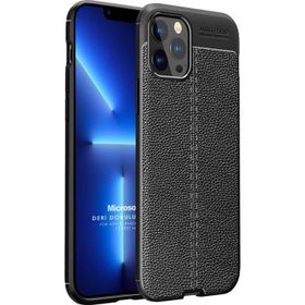 Microsonic Apple iPhone 13 Pro Max Deri Dokulu Silikon Siyah Cep Telefonu Kılıfı