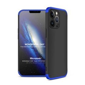 Microsonic Apple İphone 13 Pro Max Double Dip 360 Protective Siyah Mavi Cep Telefonu Kılıfı