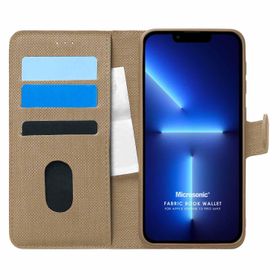 Microsonic Apple iPhone 13 Pro Max Fabric Book Wallet Gold Cep Telefonu Kılıfı