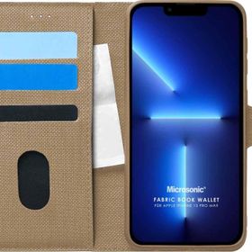 Microsonic Apple iPhone 13 Pro Max Fabric Book Wallet Gold Cep Telefonu Kılıfı